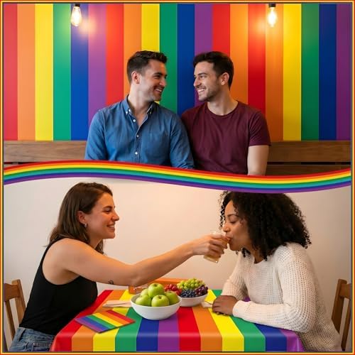 100FT x 54IN Rainbow Plastic Tablecloth Roll with Slide Cutter Box - Image 2