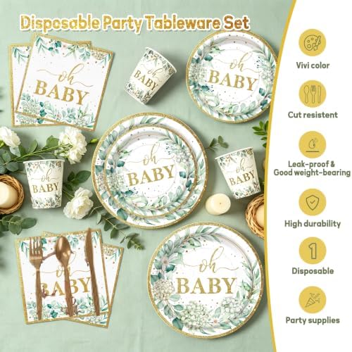 168pcs Sage Greenery Baby Shower Party Supplies, Neutral Party Decorations - Image 3