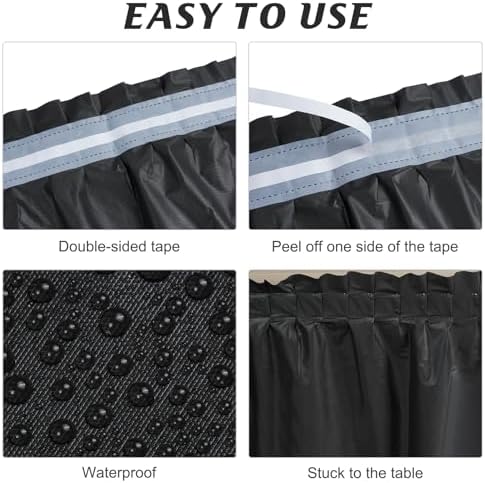 1 Pack Black Table Skirt Party Decorations, Black Plastic Table Skirts, Disposable Table Decorations for Banquet Birthday Wedding Gender Reveal Graduation Party Supplies Decorations, 2.4 x 14 Ft - Image 3