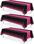3Pcs Black Hot Pink Tablecloth Party Decorations,Plastic Black Table Cloth Printed Hot Pink Table Runner Disposable Rectangle Cover for Birthday Wedding Anniversary Graduation Party,54x108 Inch by MASHAN