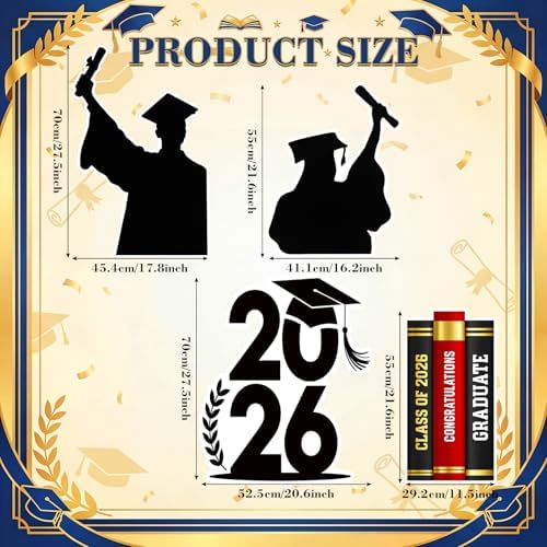 Honoson 4 Pcs Large 32" Graduation Party Decoration 2026 Cardboard Cutouts Stand up, Congrats Grad Party Photo Backdrop Prop Lawn Yard Signs for College School Graduation Supplies - Image 2
