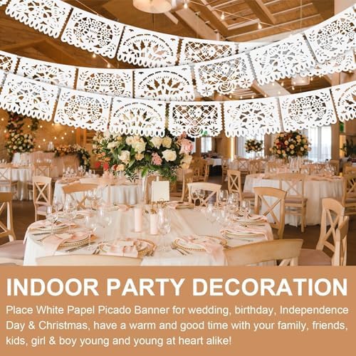 Asoulin 5 PCS White Papel Picado Banners, 90FT Mexican Party Decorations - Image 4