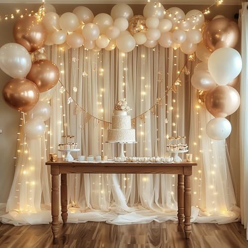 Tulle Backdrop Curtain with Lights Sheer Champagne Curtain Backdrop 30x10ft - Image 6