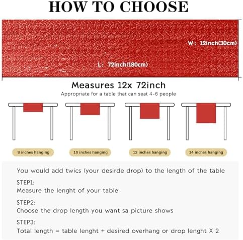 10 Packs 12 x 72 inches Sequin Table Runner, Red Glitter Table Runner for Birthday Party Supplies Wedding Engagement Baby Shower Holiday Celebration Event Decorations - Image 4