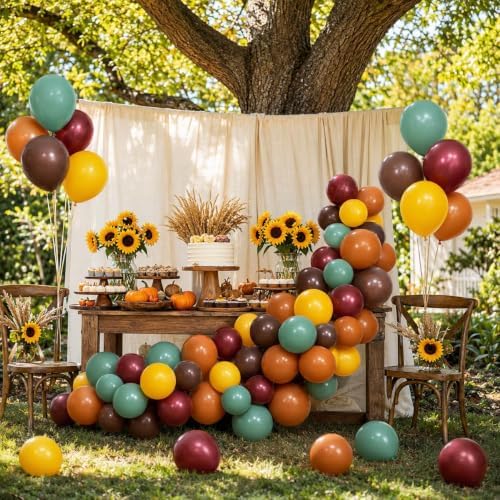 Fall Balloons, Burnt Orange Terracotta Mustard Yellow Burgundy Sage Green Coffee Brown Autumn Fall Color Balloon for Thanksgiving Harvest Safari Baby Shower Woodland Dinosaur Birthday Party Decoration - Image 4