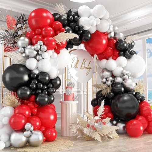 412Pcs Red Black and White Balloon Garland Arch Kit,18 12 10 5 Inch Different Size Red Black White Balloons for Shower Birthday New Year Graduation Wedding Racing Car Poker Party Decorations by PAXILE
