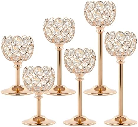Gold Crystal Candle Holders Candlestick Holders - 2 Sets Tall Bling Bowl Candelabra Centerpieces for Dining Table, Wedding, Party & Fireplace Mantel Decor,6Pcs by Unknown