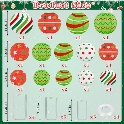 15Pcs Christmas Hanging Elf Paper Lanterns Party Decorations Indoor - Xmas Ornaments Decor for Winter, Birthday Party Ceiling Supplies - Image 3