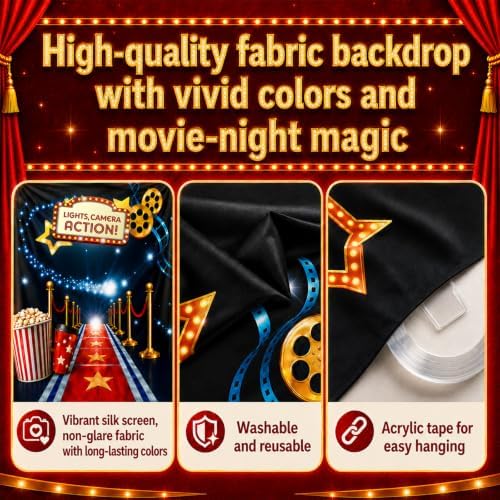 Hollywood - Movie Theme Photography Backdrop and Studio Props DIY Kit. Great as Dress-up and Awards Night Ceremony Photo Booth Background, Vintage Costume Birthday Party Supplies and Event Decorations - Image 5