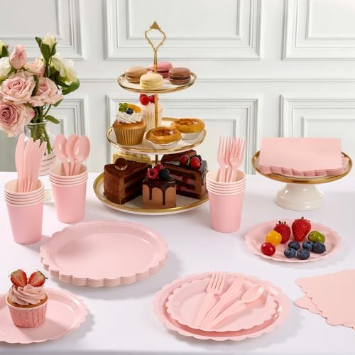 Goodluck 175 PCS Pink Paper Plates Set, 25 Guest Party Supplies - Image 5
