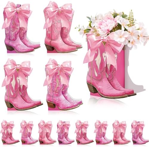 12 Set Western Pink Cowgirl Bow Boot Centerpiece Box Rodeo Vase by Memorywuu