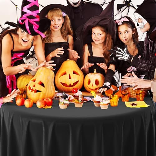 12 Pack Halloween Pink and Black Plastic Tablecloth for Round Tables, Pink Black Disposable Table Cover, Round Table Cloth for Girls Halloween Baby Shower Birthday Party Supplies Decorations - Image 6