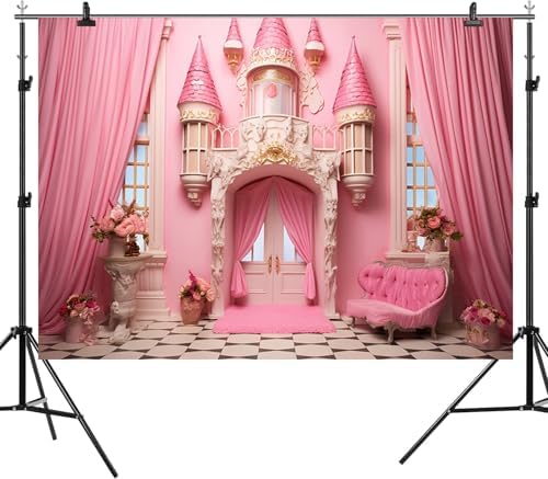 15x10ft Pink Castle Backdrop Room Door Curtain Photography Background Flowers Vases Sofa Princess Girl Birthday Banner Decorations Newborn Baby Shower Wedding Party Portrait Photo Booth Prop - Image 6