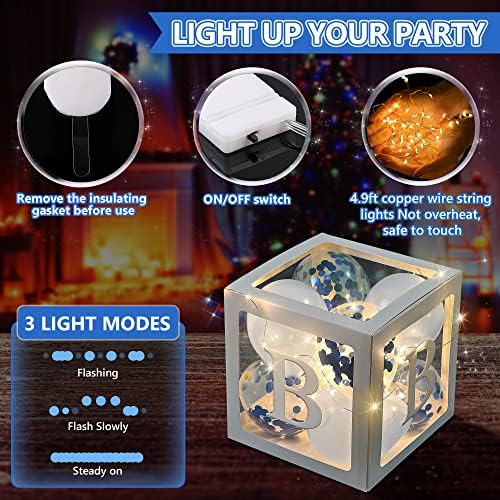 Baby Shower Balloon Box Decorations with LED Lights & 40 Balloons, Blue - Image 4