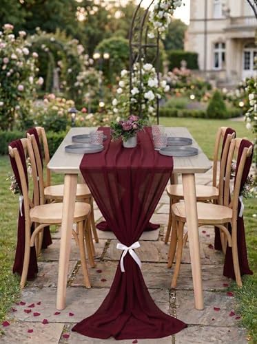 Pack of 25 Chiffon Table Runners 29 x 120 Inch, 14FT Long - Burgundy - Image 4