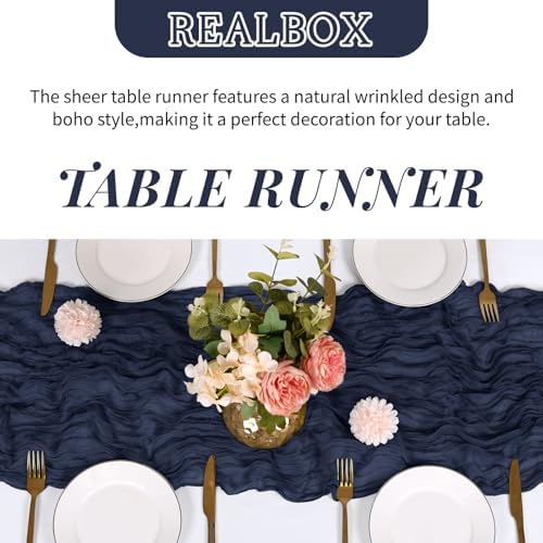 6 Pack Navy Blue Cheesecloth Table Runner 17x108 Inch Semi Sheer Boho Gauze Cheese Cloth Fabric Table Runners Table Decor for Wedding Party Baby Shower Birthday Home Decor Garden Farmhouse - Image 4