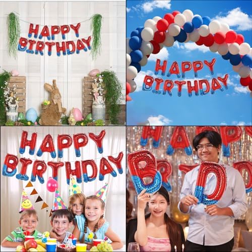 Spider Theme Happy Birthday Letter Balloons Banner, Red and Blue, Party Decoration - Image 4