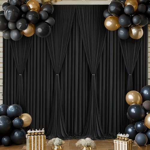 40x10ft Black Backdrop Curtain Panels for Parties - Wrinkle Free Polyester Photo Curtain Backdrop Wedding Back Drop Fabric Drapes for Party Decorations Background for Photography by WishCare