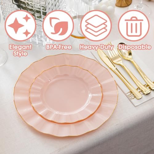 175PCS Pink Plastic Dinnerware Set, Wavy Plates for 25 Guests - Image 4