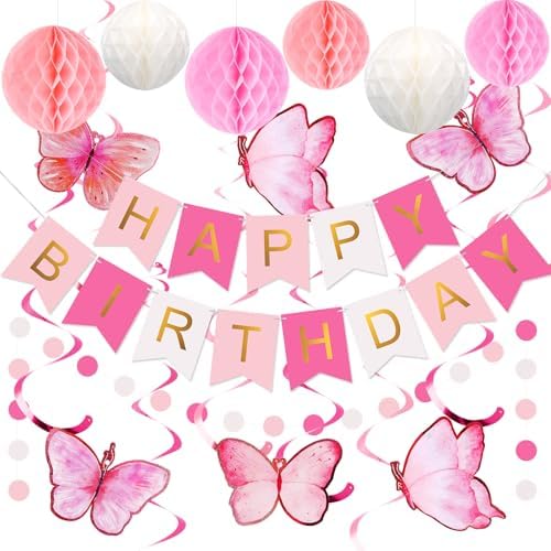 meowtastic Birthday Decorations Happy Birthday Banner with Honeycomb Balls by meowtastic%C2%AE%E2%80%94Idealforyourparty