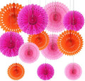 12PCS Hot Pink and Orange Paper Fans Decorations,Hanging Ceiling Honeycomb Round Tissue Paper Fans for Birthday Wedding Party Decorations by CC+wonderland+zone