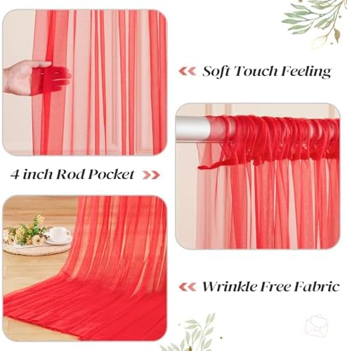 20ft x 10ft Red Backdrop Curtain with Lights String for Parties, Sheer Tulle Wedding Photo Backdrops Drapes for Baby Shower Birthday Party Decorations Background for Photography - Image 4
