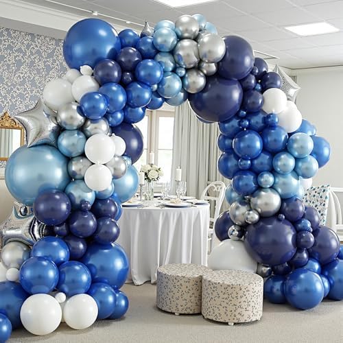 412Pcs Blue Balloon Arch Kit,5 10 12 18 inch Blue Balloon Garland with Metallic Dark Blue Silver Balloons for Baby Shower Graduation Birthday Wedding Party Decorations - Image 5