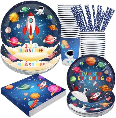 Recheel Space Themed Party Plates Set, Outer Space Party Decorations by Recheel