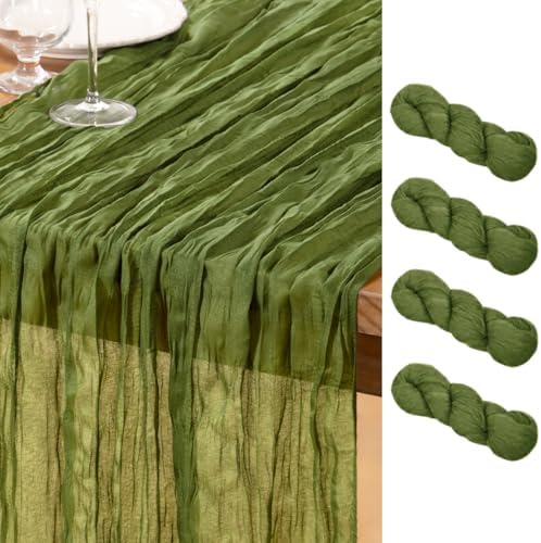 DeZerlor Olive Green Cheesecloth Table Runners 4 Pack Fall Runners by DeZerlor