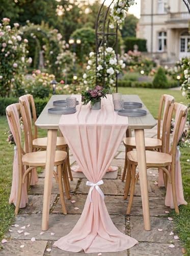 Pack of 15 Chiffon Table Runners 29 x 120 Inch, 10FT Long - Blush Pink - Image 4