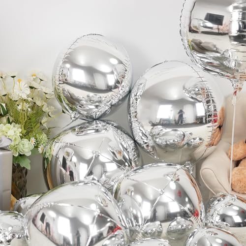 12PCS Metallic Silver Round Foil Balloons 22" 15" 10" Chrome Silver Balloon - Image 4