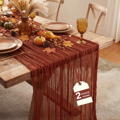 2 Pack Fall Table Runner Terracotta Cheesecloth for Home Thanksgiving Party by IVAPUPU