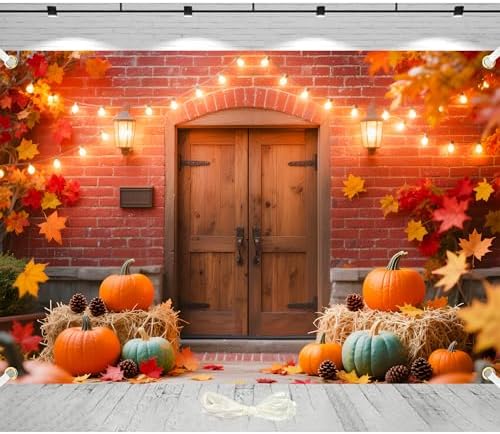 Fall Backdrop for Photography 118x79in Autumn Backdrop with 4 Grommets Fall Harvest Landsacape Pumpkin Maple Leaf Haystacks for Thanksgiving Baby Shower Birthday Party Photobooth Banner Props by DuoduoBuy