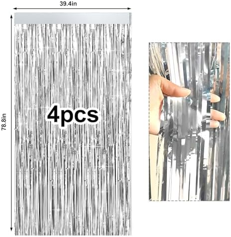 4 Packs Silver Foil Fringe Curtain, Silver Metallic Tinsel Backdrop for Birthday, Wedding, Baby Shower, Engagement, Bachelorette Party, Christmas Holiday Celebration Party Decorations Supplies - Image 6
