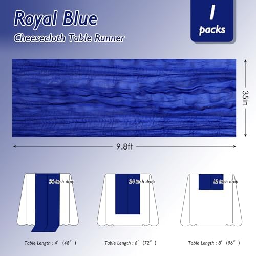 6 Pack Royal Blue Cheesecloth Table Runner 120 Inch Boho Wedding Decor - Image 2