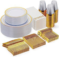 Goodluck 350 Pcs Gold Dinnerware Sets for 50 Guests, Disposable Plate Sets by GoodLuck