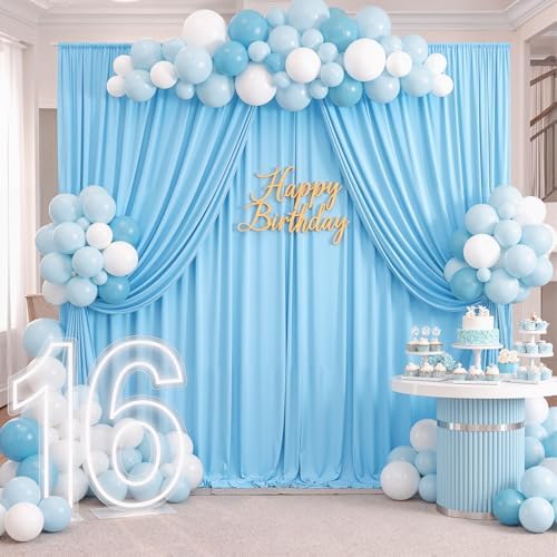 10ft x 10ft Wrinkle Free Baby Blue Backdrop Curtain for Parties, Polyester Blue Photo Backdrop Drapes 2 Panels 5x10ft for Wedding Party Photography Background Baby Shower Birthday Decor - Image 4