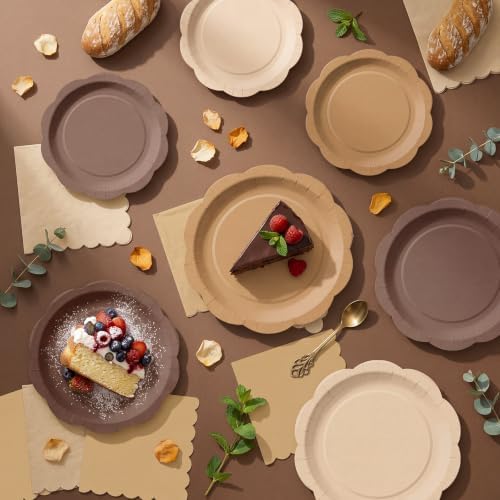 LemonRoad 100 Pcs Gradient Brown Paper Plates Napkins Tablecloth Set for 24 - Image 6
