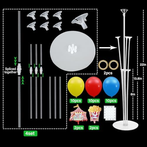 Naozinebi 4 Sets Carnival Circus Birthday Party Balloons Stand Kit Decor - Image 2