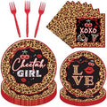 Cheetah Print Birthday Decorations - 96 Pcs Cheetah and Cherry Party Plates Napkins Forks Tableware Set, Red Leopard Print Supplies for Women Birthday Party Serves 24 by Pinglooko