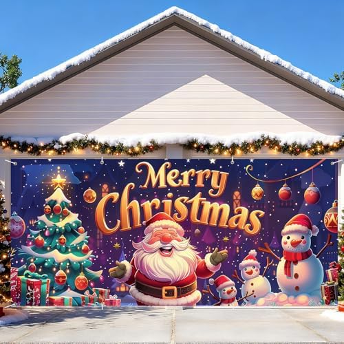 6 x 13 ft Christmas Garage Door Decorations Merry Christmas decorations Xmas Garage Door Cover, Happy New Year Hanging Banner for Home,Outdoor,Indoor,Party (Merry Christmas-Purple, 6 x 13 ft) by THISFIND