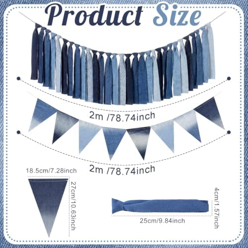 Thiccywoov 2 Pcs Denim Party Decorations Blue Jean Baby Shower Decorations Blue Jean Garland Banner Western Bows Triangle Tassel Hanging Flags, Denim and Diamonds Party Supplies - Image 3