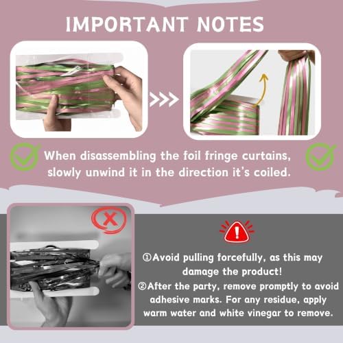 Dusty Pink Sage Green Tinsel Backdrop 2 Pack Foil Fringe Curtains - Image 4