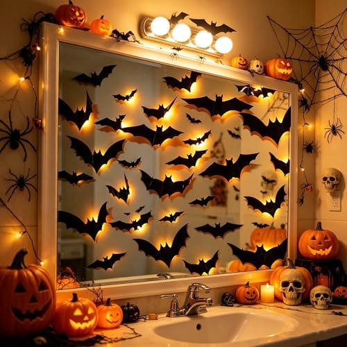 DR.DUDU 36 Pack Light Up Bats Halloween Decorations, Orange - Image 4