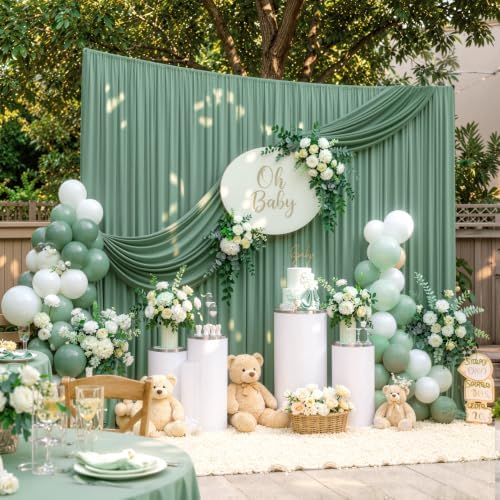 40ft x 10ft Wrinkle Free Sage Green Backdrop Curtains for Parties, 8 Panels 5x10ft Thick Fabric Photo Backdrop Drapes for Wedding Party Background Birthday Decoration - Image 3