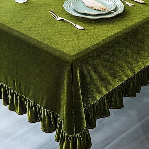 GLORY SEASON Velvet Tablecloth Luxurious Solid Rectangle Table Cloth,Oblong Retro Farmhouse Ruffle Tablecloths Washable Table Cover for Party Wedding Baby Shower Kitchen Dinning Tabletop Decoration - Image 6
