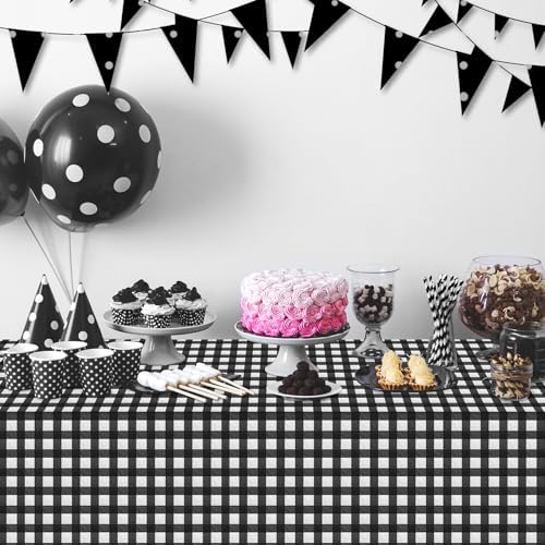 12Pack Black and White Plastic Checkered Tablecloth, Premium Decorative Disposable Black Gingham Plaid Tablecloths for Parties, Rectangle Party Table Cover for Picnic Farm Birthday Wedding, 54x108Inch - Image 4