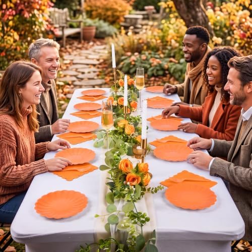 75 Pcs Fall Paper Plates and Napkins, Orange Tableware Set for 25 Guests - Image 5