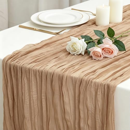 3 Pack Nude Cheesecloth Table Runner 120 Inch Boho Wedding Decor by Fixwal