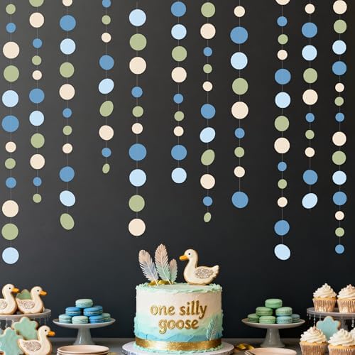 Dusty Blue and Sage Green Beige Polka Dot Garland Olive Green Dusty Blue Cream Nude Hanging Paper Circle Dots Streamer for Birthday Wedding Shower Silly Goose Theme Party Decorations Supplies - Image 6